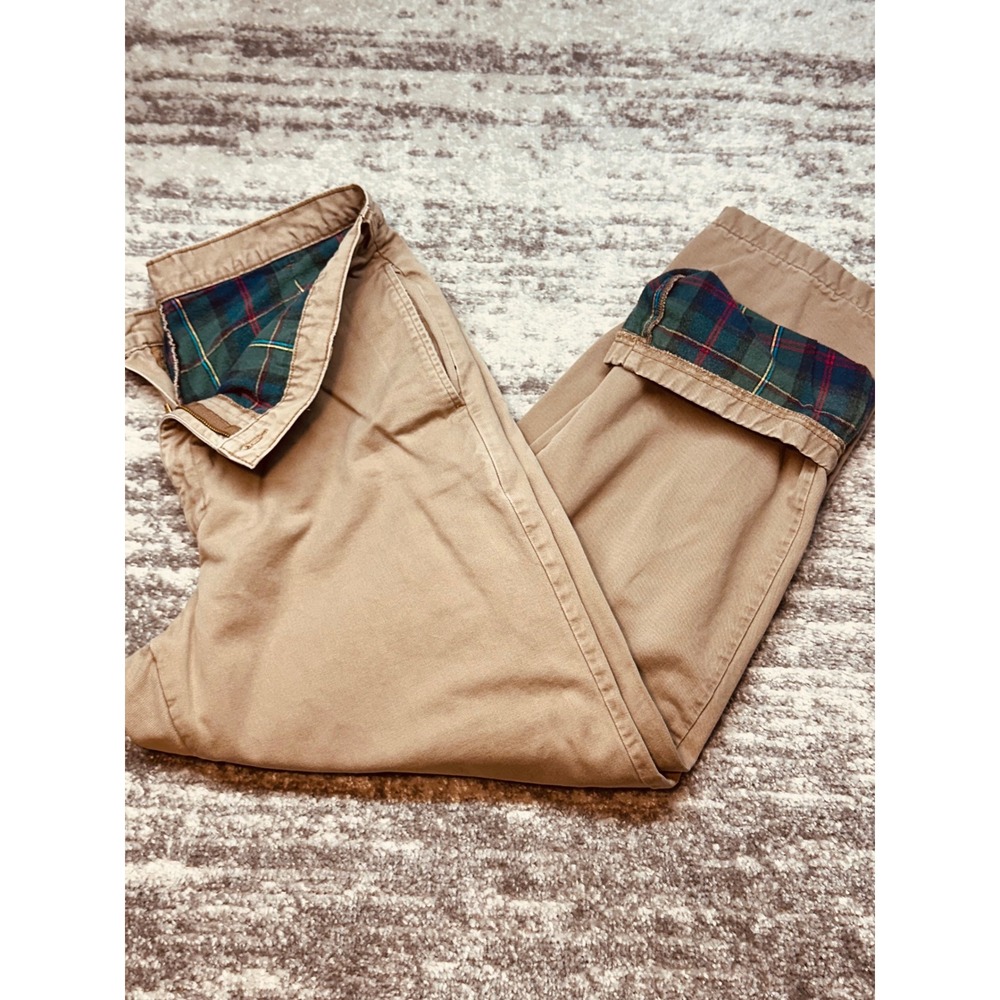 L.L. Bean Pants Mens 36x32 Tan Flannel Lined Double L Natural Fit Chinos USA